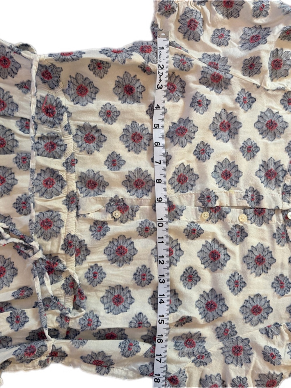 LOFT Petite Cottagecore Prairie Dress Floral Tiered Boho Cream Blue Red Size 10P - Picture 2 of 7